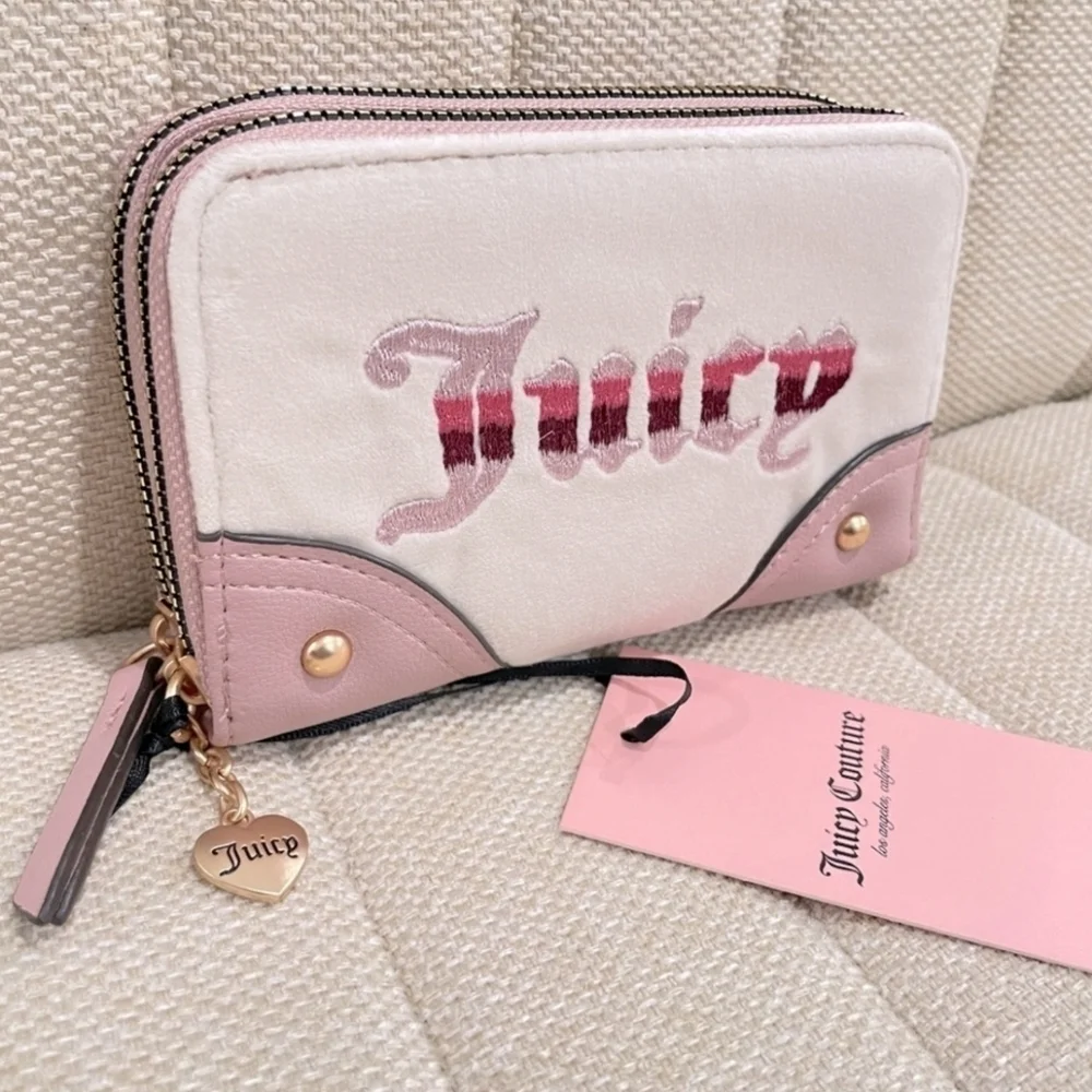 💕▪️Juicy Couture ▪️Retro Vibe Double Medium Zip Around Wallet Angel Pink